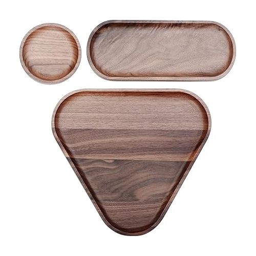 Normcore 3 Pack Wood Tray Set, Valet Tray Bundle, Barista Wooden Tray Set, Set of 3 Stacking Decorative Trays for Coffee Table, Serving Platter, Serving Trays, Irregular Handmade Walnut Wooden Plates