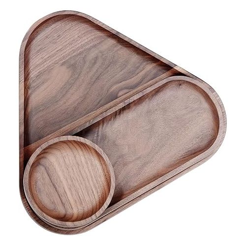  Normcore 3 Pack Wood Tray Set, Valet Tray Bundle, Barista Wooden Tray Set, Set of 3 Stacking Decorative Trays for Coffee Table, Serving Platter, Serving Trays, Irregular Handmade Walnut Wooden Plates