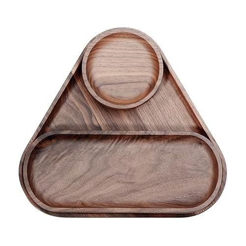  Normcore 3 Pack Wood Tray Set, Valet Tray Bundle, Barista Wooden Tray Set, Set of 3 Stacking Decorative Trays for Coffee Table, Serving Platter, Serving Trays, Irregular Handmade Walnut Wooden Plates