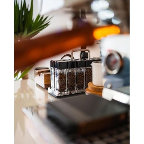  Normcore 12 Tubes Single Dose Espresso Bean Cellars, Coffee Beans Storage Tube Vial Vault with One-Way Exhaust Valve, 12 Pcs Glass Coffee Bean Capsules With Display Stand And Funnel