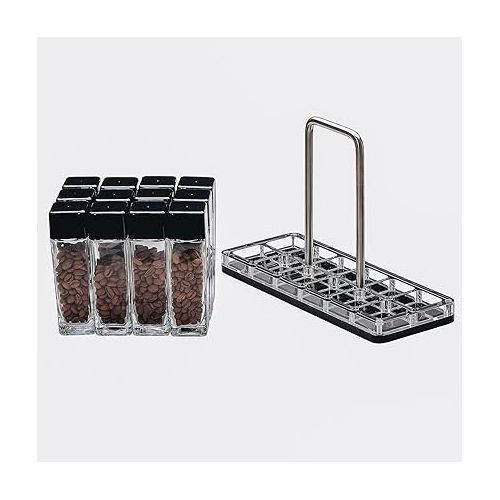  Normcore 12 Tubes Single Dose Espresso Bean Cellars, Coffee Beans Storage Tube Vial Vault with One-Way Exhaust Valve, 12 Pcs Glass Coffee Bean Capsules With Display Stand And Funnel