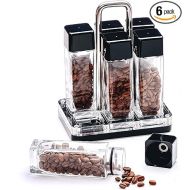 Normcore 6 Tubes Single Dose Espresso Bean Cellars, Coffee Beans Storage Tube Vial Vault with One-Way Exhaust Valve, Glass Coffee Bean Capsules with Display Stand and Funnel