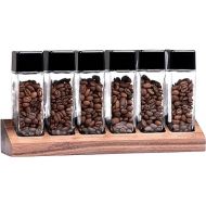 Normcore 6 Tubes Single Dose Espresso Bean Cellars, Coffee Beans Storage Tube Vial Vault with One-Way Exhaust Valve, Glass Coffee Bean Capsules with Genuine American Walnut Display Stand