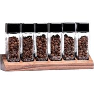 Normcore 6 Tubes Single Dose Espresso Bean Cellars, Coffee Beans Storage Tube Vial Vault with One-Way Exhaust Valve, Glass Coffee Bean Capsules With Genuine American Walnut Display Stand