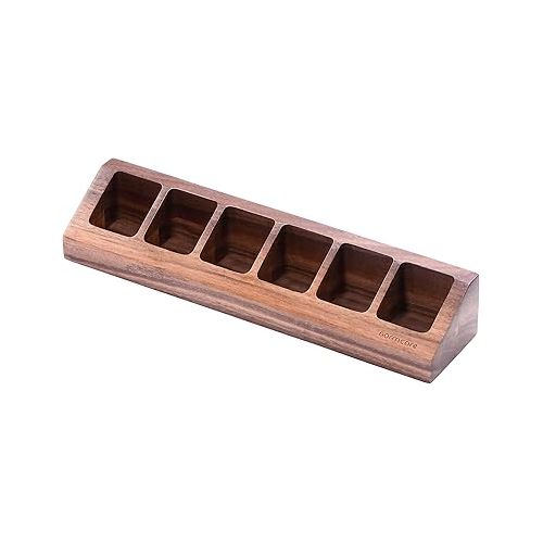  Normcore 6 Tubes Single Dose Espresso Bean Cellars, Coffee Beans Storage Tube Vial Vault with One-Way Exhaust Valve, Glass Coffee Bean Capsules with Genuine American Walnut Display Stand