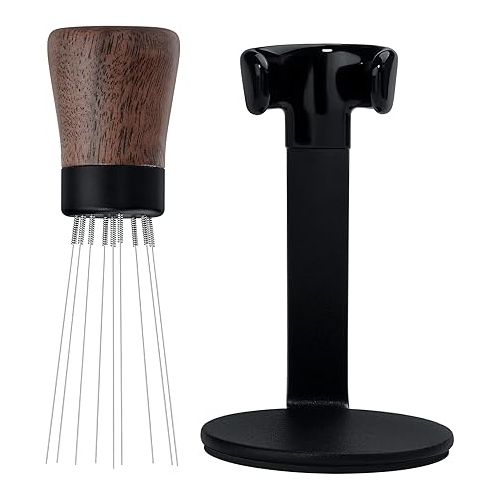  Normcore WDT Tool V2.1 with Stand - 0.23mm 9 Prong Espresso Distribution Too, Weiss Distribution Technique, Magnetic Coffee Stirrer with 16 Extra Needles, Genuine American Walnut Wood Handle