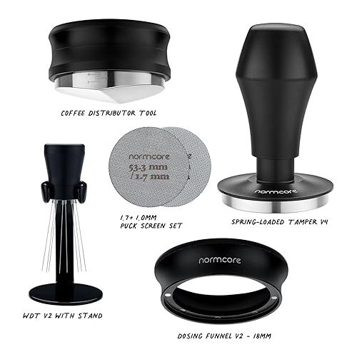  Normcore 53.3mm 7-in-1 Compact Barista Kit: Coffee Tamper, Distributor Tool, WDT with Stand, Dosing funnel, Puck Screen, Tamping Mat, Portafilter Stand, Barista Essentials Kit for Breville Sage 54mm