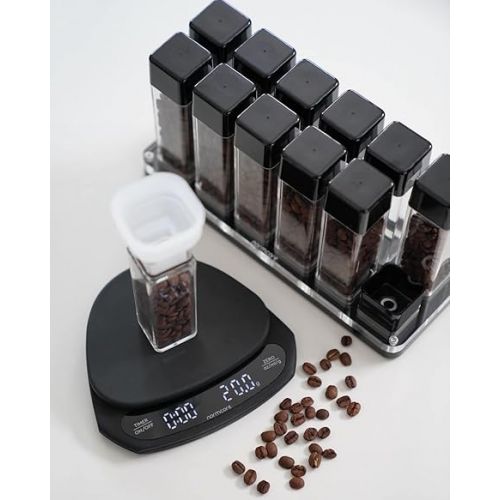  Normcore 12 Tubes Coffee Bean Cellar, Single Dose Coffee Bean Storage Tubes, 12 Pcs Single Dose Coffee Bean Vaults With Acrylic Display Stand and Funnel, Capacity 25-28g