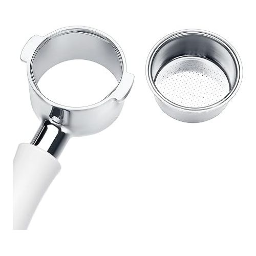  Normcore 58mm Bottomless Portafilter - Bottomless Naked Portafilter - Non-stick coating White - Compatible with E61 Groupheads, Flair 58, ECM, Rocket, Sanremo, Synesso, Slayer (Included 18g Basket)