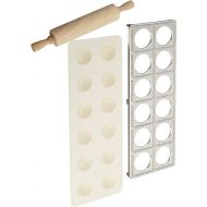 Norpro 3 Piece Ravioli Maker and Press Set with Rolling Pin, Large, White and silver