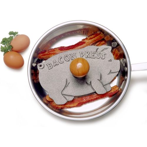  Norpro Cast Iron Pig Shaped Bacon Press with Wood Handle, 8.5in/21.5cm, As Shown: Kitchen & Dining