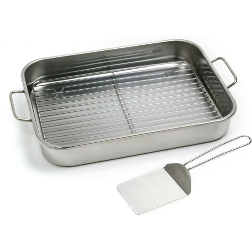  [아마존베스트]Norpro 12 by 16 Inch Stainless Steel Roast Lasagna Pan, 16 IN, Gray