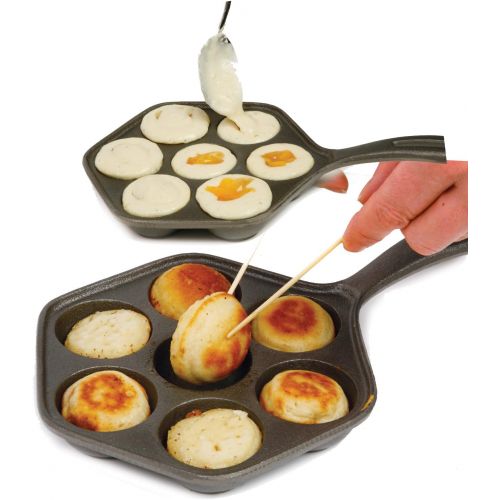  [아마존베스트]Norpro Cast Iron Stuffed Pancake Pan, Munk/Aebleskiver, 2 / 5cm diameter, Black