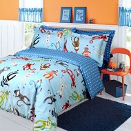 Norson bedding set Norson Cartoon Animals Bedding Set / Boy Bedding Sets / Monkey Bedding Sets / Kids Bedding Set / Bedding 100 Cotton / Blue / Twin / Queen