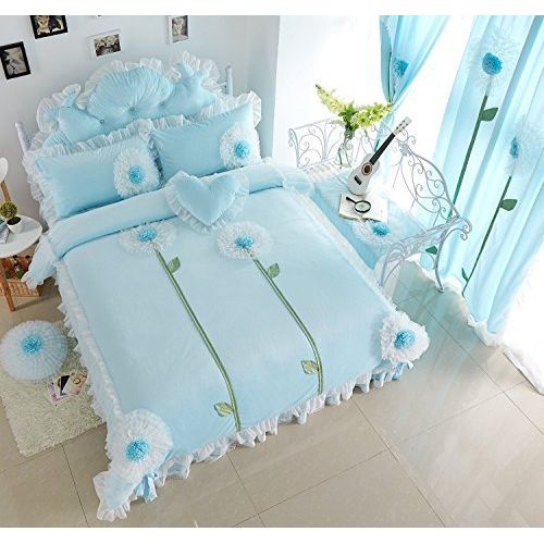  Norson bedding set Norson Cute Girls Bedding Set Queen Size Korean White Lace Ruffle Bedding Set 3PCS(Pink, Twin)
