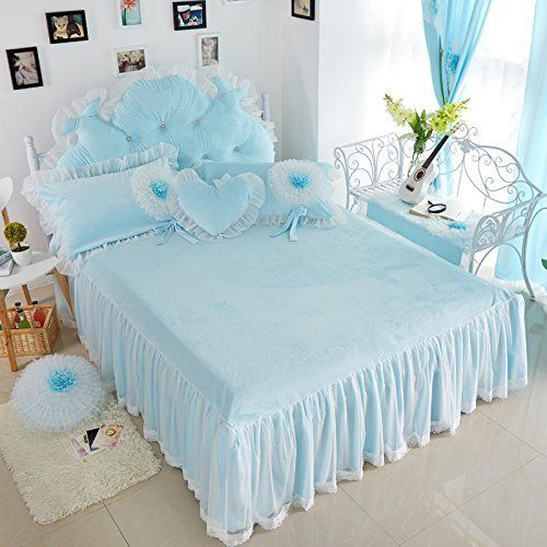  Norson bedding set Norson Cute Girls Bedding Set Queen Size Korean White Lace Ruffle Bedding Set 3PCS(Pink, Twin)