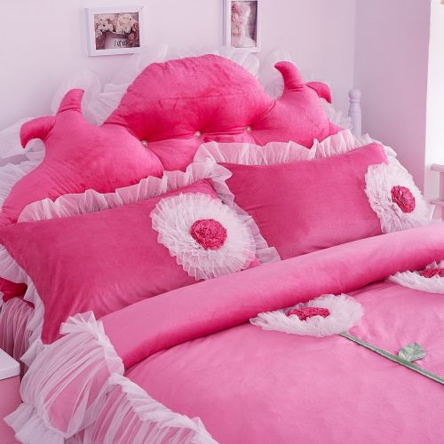  Norson bedding set Norson Cute Girls Bedding Set Queen Size Korean White Lace Ruffle Bedding Set 3PCS(Pink, Twin)