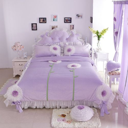  Norson bedding set Norson Cute Girls Bedding Set Queen Size Korean White Lace Ruffle Bedding Set 3PCS(Pink, Twin)