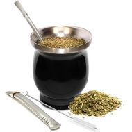 [아마존베스트]Norte Group UPGRADED Yerba Mate Natural Gourd/Tea Cup Set (Original Traditional Mate Cup - 8 Ounces) | Includes 2 Bombillas (Yerba Mate Straws) & Cleaning Brush | Stainless Steel | Double-Wall