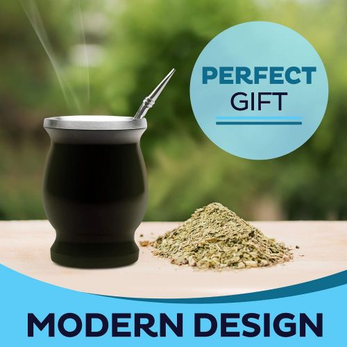  [아마존베스트]Norte Group UPGRADED Yerba Mate Natural Gourd/Tea Cup Set (Original Traditional Mate Cup - 8 Ounces) | Includes 2 Bombillas (Yerba Mate Straws) & Cleaning Brush | Stainless Steel | Double-Wall