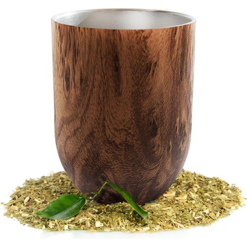  [아마존베스트]Norte Group Yerba Mate Natural Gourd/Tea Cup Set Brown (Traditional Mate Cup - 12 Ounces) I Includes Bombilla (Yerba Mate Straw), Lid & Cleaning Brush I Stainless Steel Double-Walled I Easy to