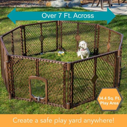  North States Pet North States MyPet 34 Sq. Ft. Petyard Passage: 8-panel pet enclosure with lockable pet door. Freestanding, 7 sq. ft - 34 sq. ft. (26 tall, Brown)
