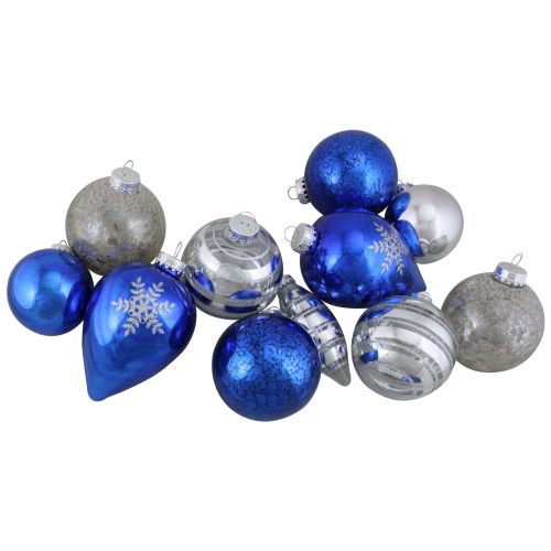  Northlight Blue and Silver Asymmetrical Christmas Ornaments - Set of 36