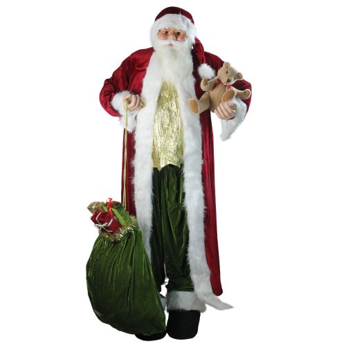  Northlight Huge 6 Life-Size Standing Decorative Plush Christmas Santa Claus Figure with Teddy Bear & Gift Bag