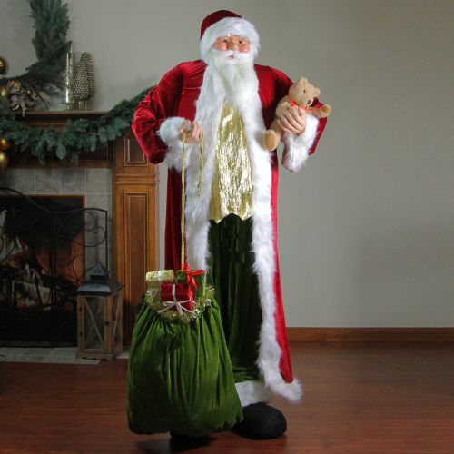 Northlight Huge 6 Life-Size Standing Decorative Plush Christmas Santa Claus Figure with Teddy Bear & Gift Bag