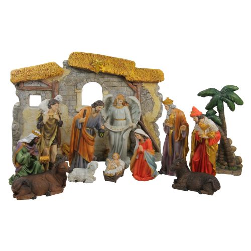  Northlight 13-Piece Multi-Color Traditional Religious Christmas Nativity Set with Stable 23.25