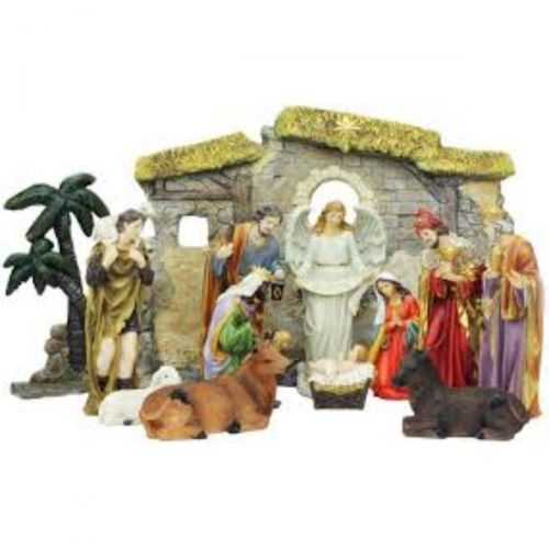  Northlight 13-Piece Multi-Color Traditional Religious Christmas Nativity Set with Stable 23.25