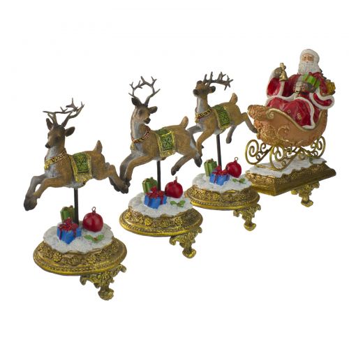  Northlight Glittered Santa and Reindeer Christmas Stocking Holder - Set of 4