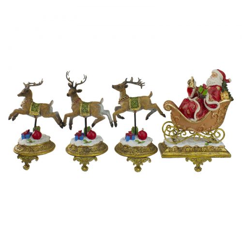  Northlight Glittered Santa and Reindeer Christmas Stocking Holder - Set of 4