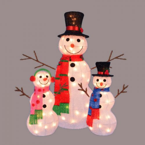  Northlight 3 Piece Tinsel Snowman Family Pre Lit Outdoor Yard Art Set