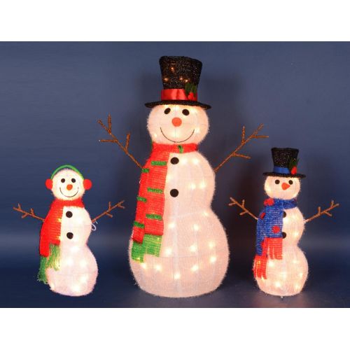  Northlight 3 Piece Tinsel Snowman Family Pre Lit Outdoor Yard Art Set