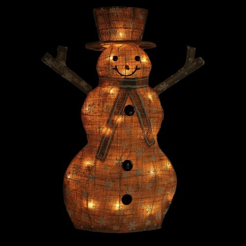  Northlight 24 Lighted Natural Snowflake Burlap Standing Snowman Christmas Outdoor Decoration