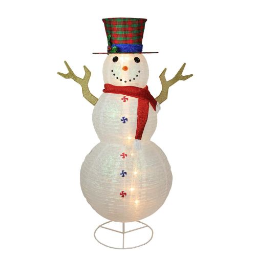  Northlight 72 Pre-Lit Glitter Snowflake Snowman with Plaid Top Hat Outdoor Christmas Yard Art Decoration