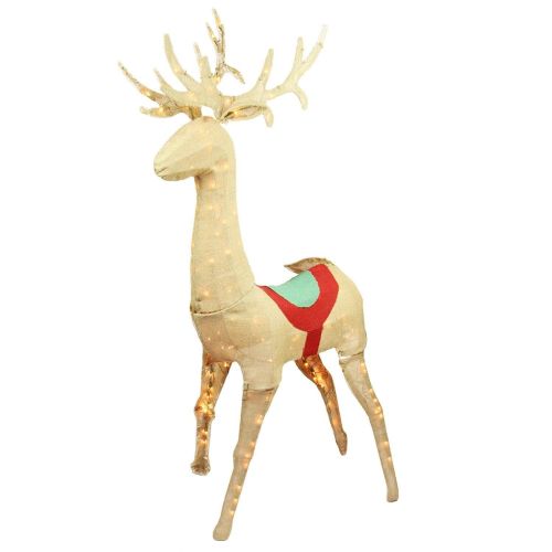  Northlight 60 Pre-Lit Rustic Burlap Standing Reindeer Christmas Yard Art Decoration