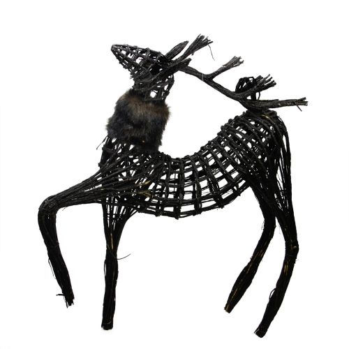  Northlight 3 Commercial Glittery Dark Brown and Black Wicker Walking Reindeer Christmas Figure