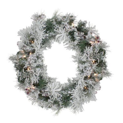  Northlight 24 Prelit Flocked Victoria Pine Artificial Christmas Wreath - Clear Lights