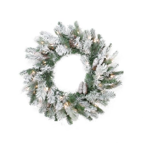  Northlight 24 Prelit Flocked Victoria Pine Artificial Christmas Wreath - Clear Lights