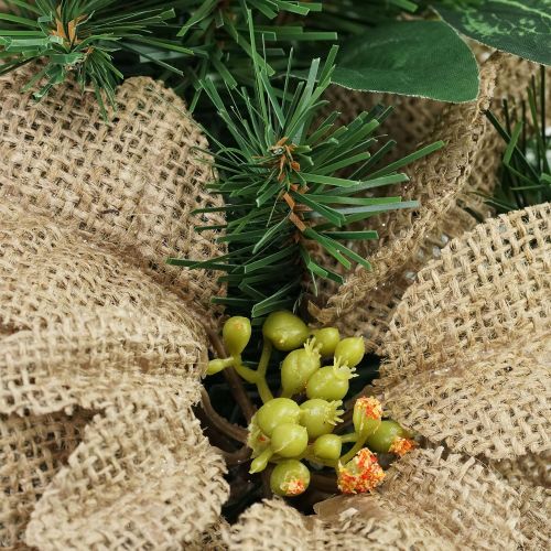  Northlight 24 Autumn Harvest Burlap Poinsettia Moss Ball Mixed Pine and Berries Fall Wreath - Unlit