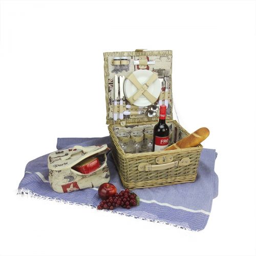  Northlight 4-Person Hand Woven Warm Gray and Natural I Love Paris Willow Picnic Basket Set with Accessories