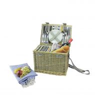 Northlight 4-Person Hand Woven Warm Gray and Natural Willow Insulated Picnic Basket Set with Accessories