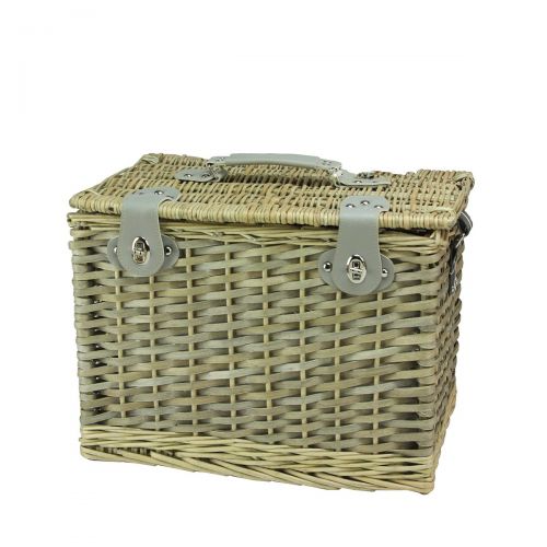  Northlight 4-Person Hand Woven Warm Gray and Natural Willow Insulated Picnic Basket Set with Accessories