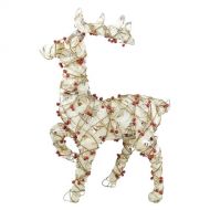 Northlight Seasonal Lighted Standing Burlap and Berry Rattan Reindeer Christmas Yard Art Decoration