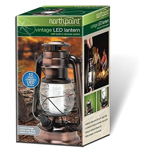  [아마존베스트]Northpoint Vintage Style Copper Hurricane Lantern with 12 LEDs and 150 Lumen Light Output and Dimmer switch, Battery Operated Hanging Lantern for Indoors and Outdoor Usage