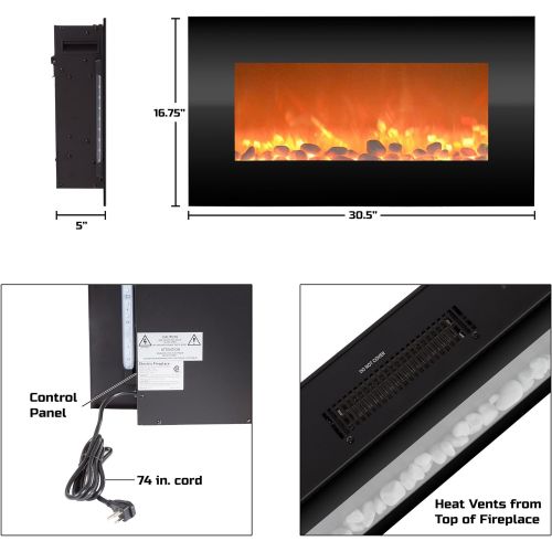  Northwest 80-BL31-2001 Electric Fireplace-Wall Mounted with 13 Backlight Colors, Adjustable Heat and Remote Control-31 inch, 31, Black