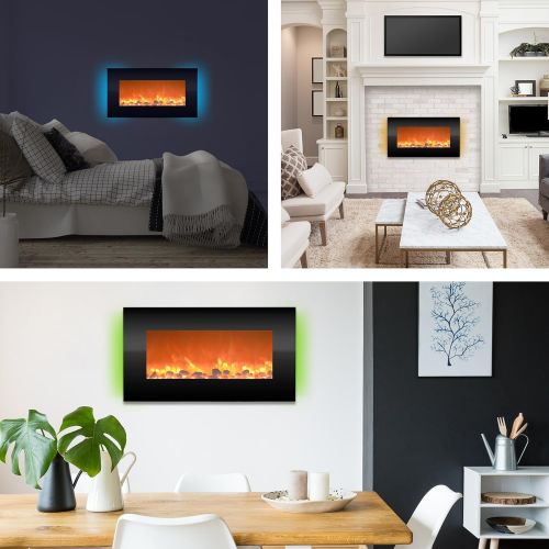  Northwest 80-BL31-2001 Electric Fireplace-Wall Mounted with 13 Backlight Colors, Adjustable Heat and Remote Control-31 inch, 31, Black