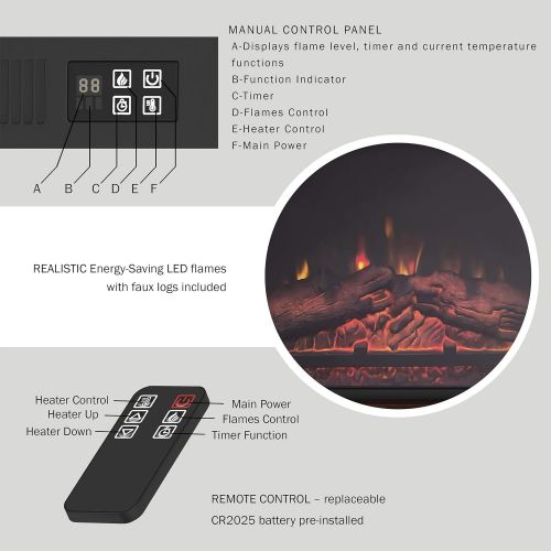  Northwest 80-FPWF-1 (Brown) Mobile Electric Fireplace with Mantel-Portable Heater on Wheels, Remote Control, LED Flames & Faux Logs, Adjustable Heat & Light, (L) 31” x (W) 10.75” x